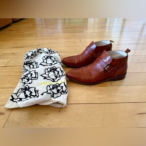 Freda Salvador Brown Leather Buckle Ankle Boots and Tote bag